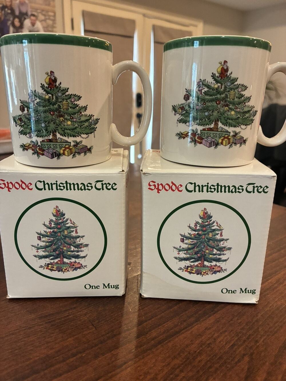 Set of 2 Spode Porcelain Christmas Tree Mugs 12oz Holly Coffee Cups